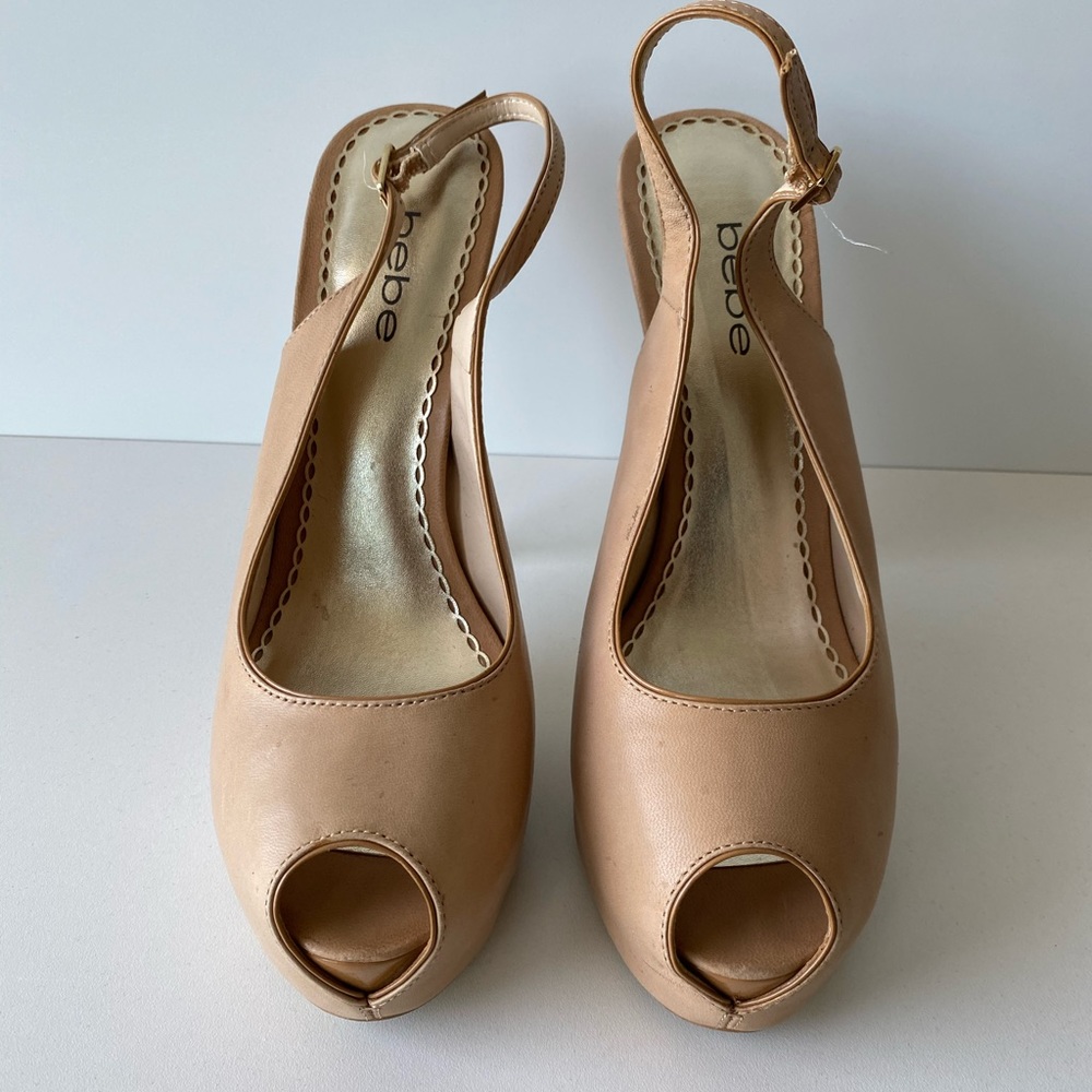 Bebe nude peep toe heels size 8